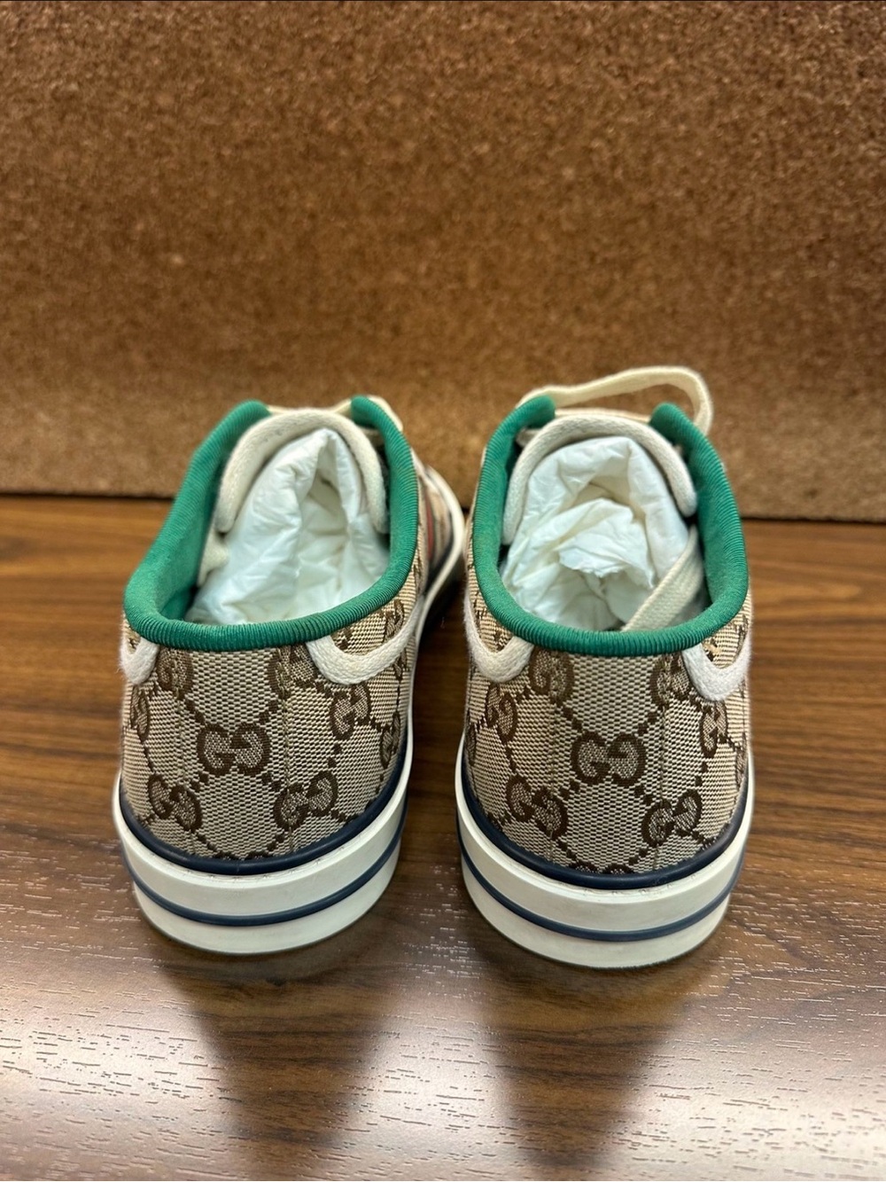Gucci GG Canvas Low Top Sneakers in Beige with Green/Red Web - Picture 4 of 4